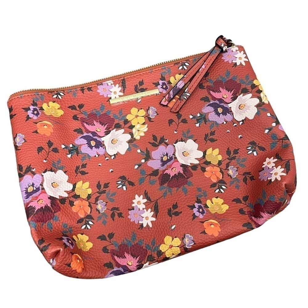 Steve Madden Orange Floral Cosmetic Travel Clutch